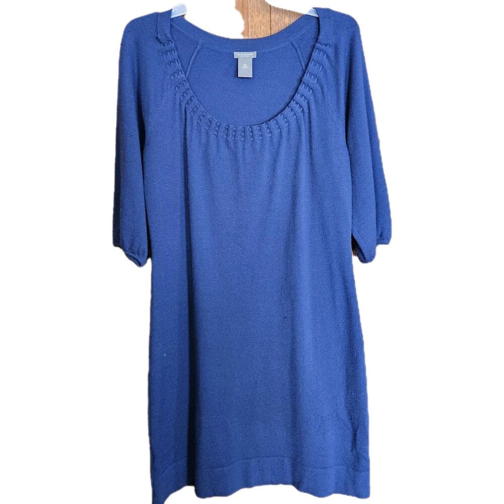 Ann Taylor Merino Wool‎ Sweater Dress Stretch Knit Navy Blue Size M Petite